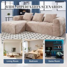 Direct Wicker Oversized Cloud Couch, Modular Sectional L Shape Sofa in Khaki - Size: 3 Seater - thumbnail 5