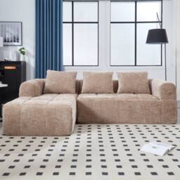 Direct Wicker Oversized Cloud Couch, Modular Sectional L Shape Sofa in Khaki - Size: 3 Seater - thumbnail 7