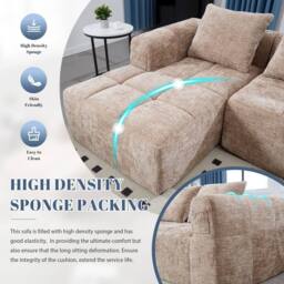 Direct Wicker Oversized Cloud Couch, Modular Sectional L Shape Sofa in Khaki - Size: 3 Seater - thumbnail 2