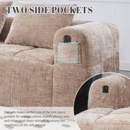 Direct Wicker Oversized Cloud Couch, Modular Sectional L Shape Sofa in Khaki - Size: 3 Seater - thumbnail 4