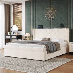 BTM Ottoman Velvet Storage Bed with USB & Reading Light in Grey - Size: Double - thumbnail 3