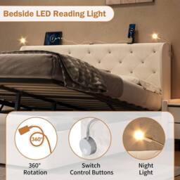 BTM Ottoman Velvet Storage Bed with USB & Reading Light in Grey - Size: Double - thumbnail 6