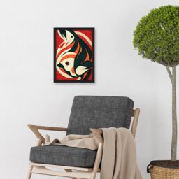 Artery8 Abstract Stylised Japan Koi Carp Fish Painting Artwork Framed Wall Art Print A4 in Black - thumbnail 2