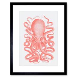 "Wee Blue Coo Living Coral Octopus Bathroom Home Decor 12x16"" Framed Wall Art Print in Pink - Size: W12"" x H16""" - thumbnail 1