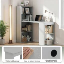 Gymax Modern Compact Writing Desk With Bookcase 6-tier Storage Shelves in Grey - thumbnail 7