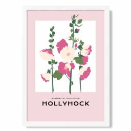 ARTZE Pink Hollyhock Flower Market Boho Framed Print SIZE: A2 with White Frame - Size: A4 - thumbnail 1