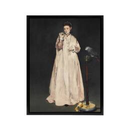"Artery8 Young Lady With a Parrot Portrait Manet Vintage Framed Canvas Wall Art in Grey - Size: W12"" x H16""" - thumbnail 1