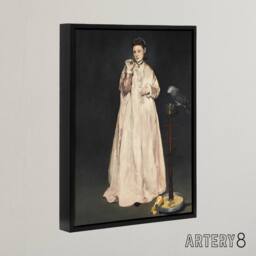 "Artery8 Young Lady With a Parrot Portrait Manet Vintage Framed Canvas Wall Art in Grey - Size: W12"" x H16""" - thumbnail 2