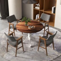 Costway Wooden Dining Table with Round Tabletop & Curved Trestle Legs in Grey - thumbnail 8