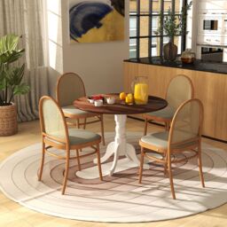 Costway Wooden Dining Table with Round Tabletop & Curved Trestle Legs in Grey - thumbnail 7
