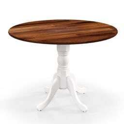 Costway Wooden Dining Table with Round Tabletop & Curved Trestle Legs in Grey - thumbnail 9