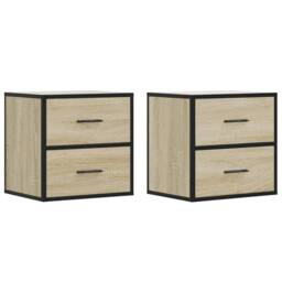 Berkfield Home Wall-mounted Bedside Cabinets 2 pcs Sonoma Oak 40x31x39.5 cm in Light Oak - thumbnail 1