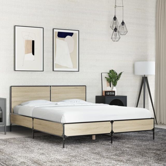 Berkfield Home Bed Frame without Mattress Sonoma Oak 120x200 cm in Brown - Size: Small Double - image 1