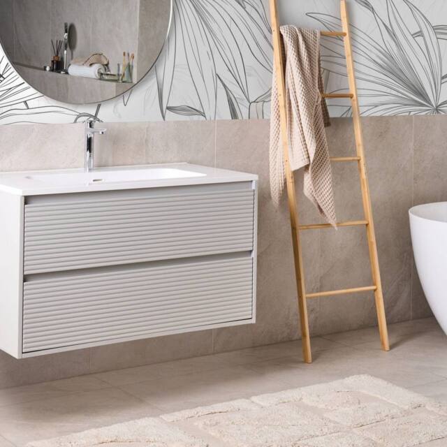 Wyld and Coco Wall-Mounted Bathroom Cabinet Grey 100 x 46 cm 2 Drawers - image 1