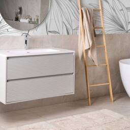 Wyld and Coco Wall-Mounted Bathroom Cabinet Grey 100 x 46 cm 2 Drawers - thumbnail 1