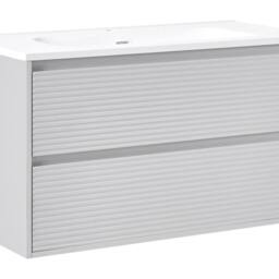 Wyld and Coco Wall-Mounted Bathroom Cabinet Grey 100 x 46 cm 2 Drawers - thumbnail 2
