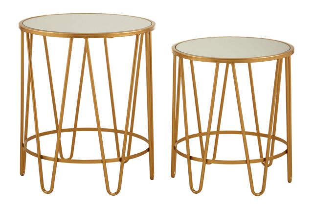 Orsina Set Of 2 Hairpin Design Side Tables, Modern Accent Tables, Gold Finished Nesting Table, Decorative Round Table - image 1