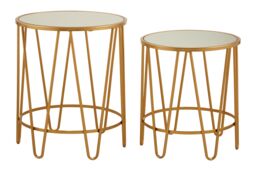 Orsina Set Of 2 Hairpin Design Side Tables, Modern Accent Tables, Gold Finished Nesting Table, Decorative Round Table - thumbnail 1