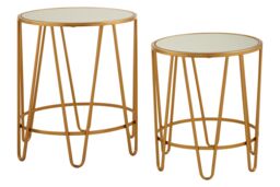Orsina Set Of 2 Hairpin Design Side Tables, Modern Accent Tables, Gold Finished Nesting Table, Decorative Round Table - thumbnail 4