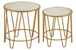 Orsina Set Of 2 Hairpin Design Side Tables, Modern Accent Tables, Gold Finished Nesting Table, Decorative Round Table - thumbnail 2