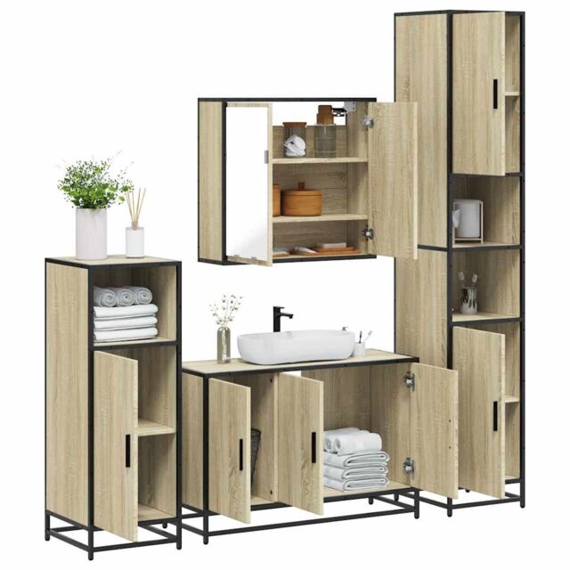 Berkfield Home 4¬†Piece Bathroom Furniture Set¬†Sonoma Oak Engineered Wood in Brown - image 1