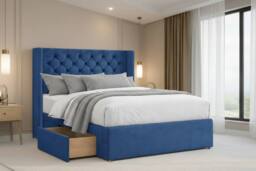 "Nexus Mattresses Ltd Windsor Plush Divan 2 Drawers Foot-End 54""Winged Headboard in Navy - Size: Small Double" - thumbnail 3