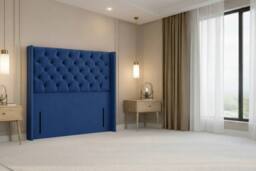 "Nexus Mattresses Ltd Windsor Plush Divan 2 Drawers Foot-End 54""Winged Headboard in Navy - Size: Small Double" - thumbnail 8