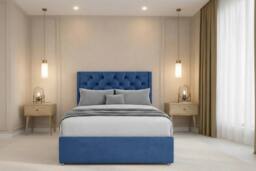 "Nexus Mattresses Ltd Windsor Plush Divan 2 Drawers Foot-End 54""Winged Headboard in Navy - Size: Small Double" - thumbnail 4