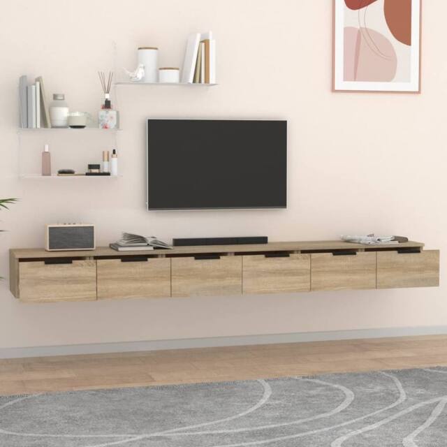 Berkfield Home Wall Cabinets 2 pcs Sonoma Oak 102x30x20 cm Engineered Wood in Light Oak - Size: 102 x 30 x 20 cm - image 1