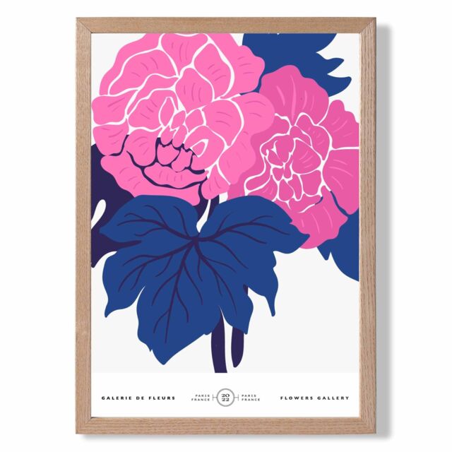 ARTZE Pink & Blue Allium Flower Market Gallery Framed Print SIZE: A3 with Oak Frame in Mid Blue - Size: A4 - image 1