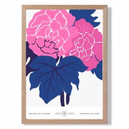 ARTZE Pink & Blue Allium Flower Market Gallery Framed Print SIZE: A3 with Oak Frame in Mid Blue - Size: A4