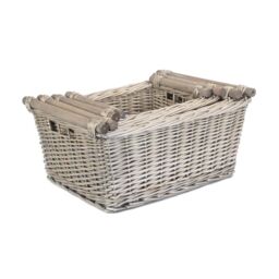 Red Hamper Wicker Set of 4 Antique Wash Wooden Handled Wicker Storage Basket in Grey - thumbnail 2