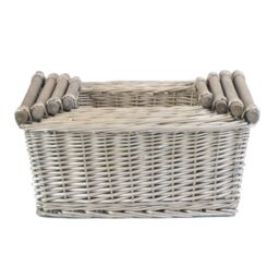 Red Hamper Wicker Set of 4 Antique Wash Wooden Handled Wicker Storage Basket in Grey - thumbnail 3