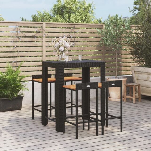 Berkfield Home 5 Piece Garden Bar Set Black Poly Rattan&Solid Wood Acacia - image 1