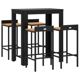 Berkfield Home 5 Piece Garden Bar Set Black Poly Rattan&Solid Wood Acacia - thumbnail 3