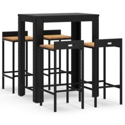 Berkfield Home 5 Piece Garden Bar Set Black Poly Rattan&Solid Wood Acacia - thumbnail 2