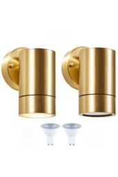 Wall Mounted Downlight with LED GU10 Bulbs Included: Solid Brass - Twin Pack - thumbnail 1