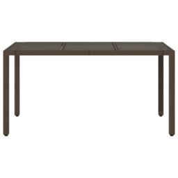 Berkfield Home Garden Table with Glass Top Brown 150x90x75 cm Poly Rattan - Size: 150 x 90 x 75 cm - thumbnail 4