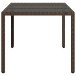 Berkfield Home Garden Table with Glass Top Brown 150x90x75 cm Poly Rattan - Size: 150 x 90 x 75 cm - thumbnail 5