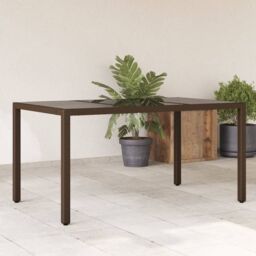 Berkfield Home Garden Table with Glass Top Brown 150x90x75 cm Poly Rattan - Size: 150 x 90 x 75 cm - thumbnail 1