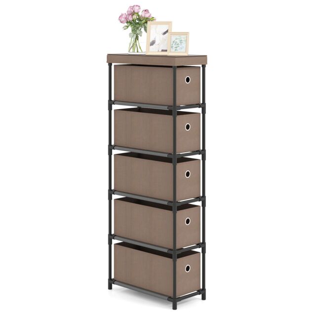 Gymax Narrow Dresser With 5 Drawers Slim Storage Tower Chest of Drawers in Brown - image 1