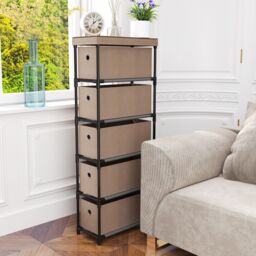 Gymax Narrow Dresser With 5 Drawers Slim Storage Tower Chest of Drawers in Brown - thumbnail 2