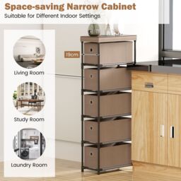 Gymax Narrow Dresser With 5 Drawers Slim Storage Tower Chest of Drawers in Brown - thumbnail 7