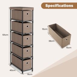 Gymax Narrow Dresser With 5 Drawers Slim Storage Tower Chest of Drawers in Brown - thumbnail 3