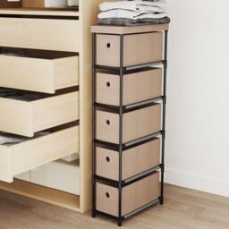 Gymax Narrow Dresser With 5 Drawers Slim Storage Tower Chest of Drawers in Brown - thumbnail 9