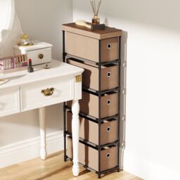 Gymax Narrow Dresser With 5 Drawers Slim Storage Tower Chest of Drawers in Brown - thumbnail 8