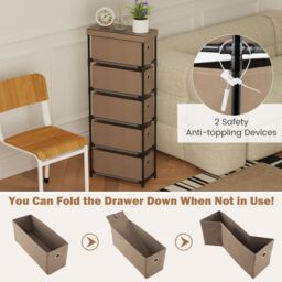 Gymax Narrow Dresser With 5 Drawers Slim Storage Tower Chest of Drawers in Brown - thumbnail 6