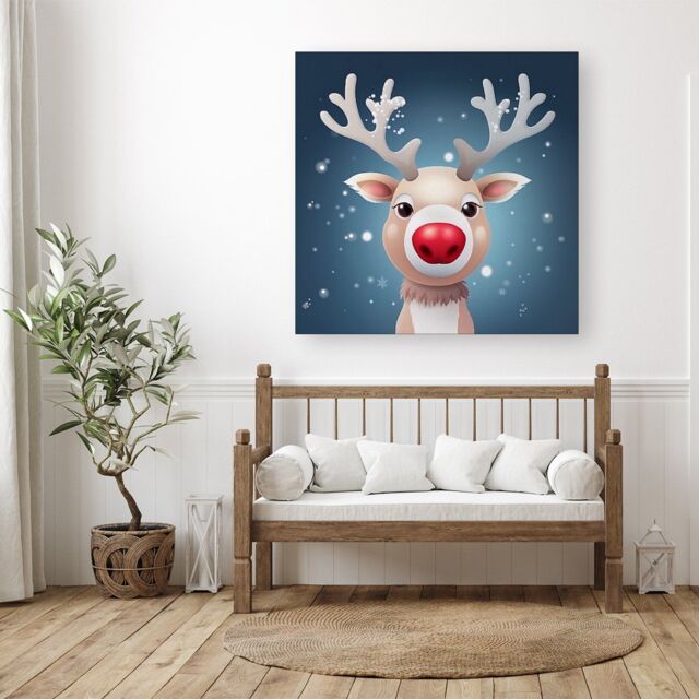 "Warren Reed - Designer Rudolph With His Red Nose Canvas - Size: W30"" x H30""" - image 1