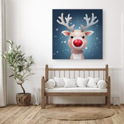 "Warren Reed - Designer Rudolph With His Red Nose Canvas - Size: W30"" x H30""" - thumbnail 1