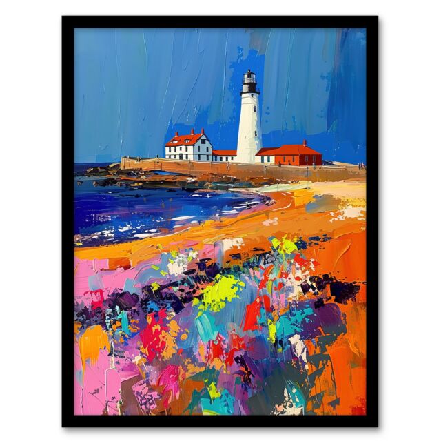 "Artery8 St Mary's Lighthouse Whitley Bay Palette Knife Framed Art Print - Size: W12"" x H16""" - image 1